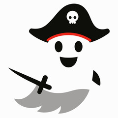 Cute ghost pirate with sword and skull hat