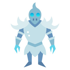 Stylized blue ice warrior character with glowing eyes