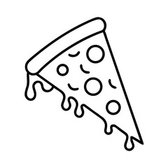 Delicious black and white pizza slice with melted cheese graphic illustration