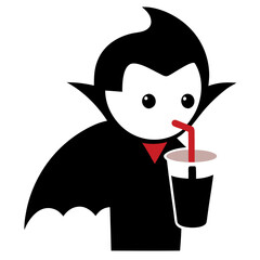 Cute cartoon vampire drinking from a cup