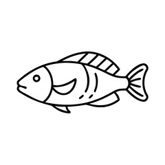 Simple Line Drawing of a Cartoon Fish with Basic Features