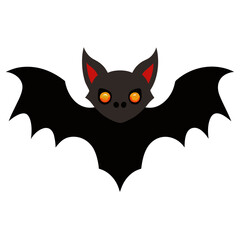 Cute cartoon bat with glowing orange eyes and red inner ears