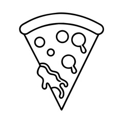 A simplistic drawing of a pizza slice with topping outlines and crust