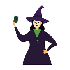 Witch taking a selfie with her phone