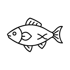 Simple line art drawing of a fish with fins and tail
