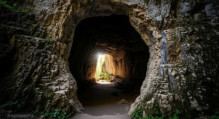Cave entrance with light at the end.