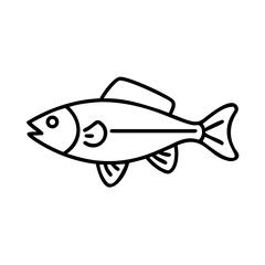 Simple line drawing of a fish with fins and tail isolated