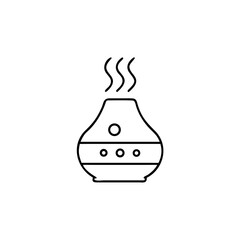 Aromatherapy diffuser emitting steam icon in outline style for wellness use