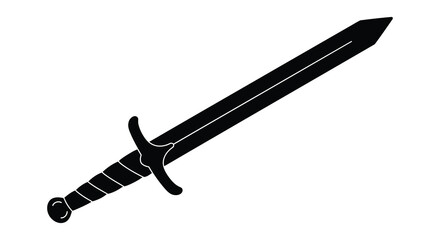 Simple Black and White Illustration of a Medieval Sword with Hilt and Blade
