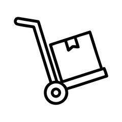 Illustration of a hand truck with a cardboard box being delivered