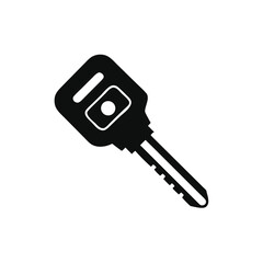 Simple black silhouette illustration of a car key with fob shape