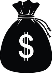 Money bag icon, cash symbol, dollar sign, finance illustration, wealth concept, savings, banking, investment, business icon, financial growth