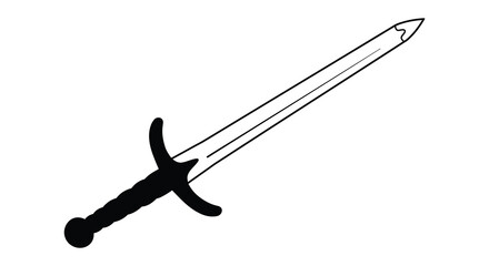 Simple Black and White Illustration of a Medieval Sword with a Hilt