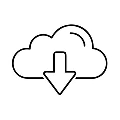 Minimalist cloud download icon, symbolizing data transfer and storage with an arrow.