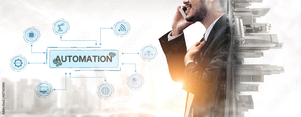 Poster modern automation drives workflow efficiency by connecting systems, people, and data. with intellige