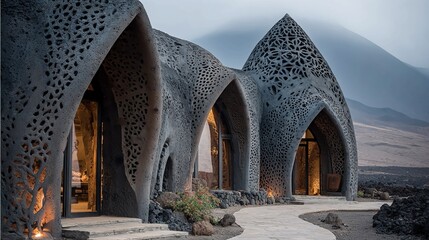 Lava-resistant structures designed with heat-tolerant materials and engineering techniques to protect buildings from volcanic lava damage.