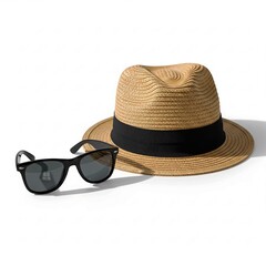 Retro fedora and stylish sunglasses are isolated on a white background, embodying classic summer fashion accessories