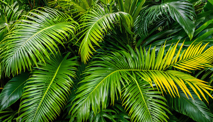 Obraz premium In a world of vibrant color, a silent, intricate tapestry of tropical leaves weaves a story of natural beauty and unseen life.