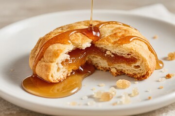 Enjoy the delicious croissant filled with gooey goodness and syrup, perfect for breakfast or a sweet treat