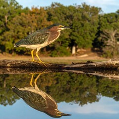 Heron reflected in still water
