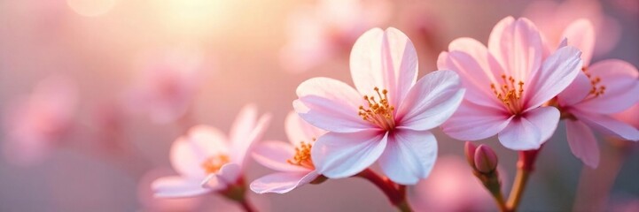 Fototapeta premium Close-up of delicate pink and white flowers, gently swaying in a soft breeze, creating a feeling of airy, floral breath Perfect for spa, beauty, or aromatherapy concepts , pink, perfume, wellness