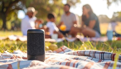 Family Picnic with Portable Bluetooth Speaker.