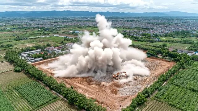 Spectacular Demolition Blasting Building Dust