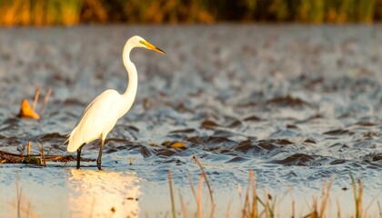 Heron wading in shallow water