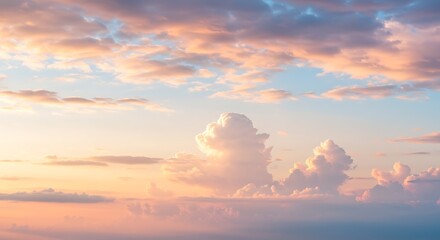 Naklejka premium Ethereal cotton candy skies with radiant sunlit clouds creating a dreamy atmosphere