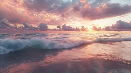 Golden sunrise reflecting on ocean waves horizon high resolution picture