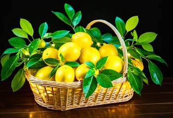A basket full of lemons sitting on top of a table.