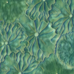 Obraz premium Teal and Green Lotus Leaves with Textured Surface.