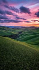 Fototapeta premium Beautiful layers of mountains under vibrant twilight sky high resolution picture