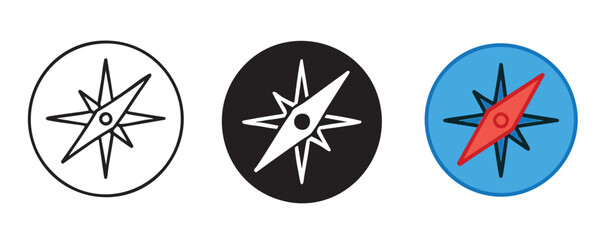 Obraz premium Three compass icons in different styles showing direction and navigation