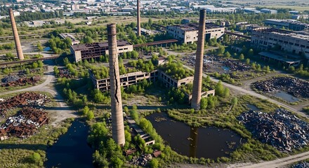 Fototapeta premium Abandoned Factory Aerial View.