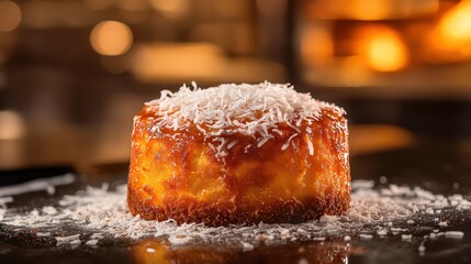 Delicious Coconut Cake with Shredded Topping on Dark Background