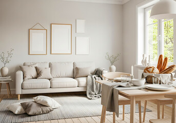 Cozy living room with dining area and natural light