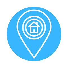 House location pin icon on blue circle background