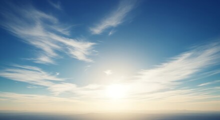 Obraz premium Expansive Blue Sky with Sun and Clouds.