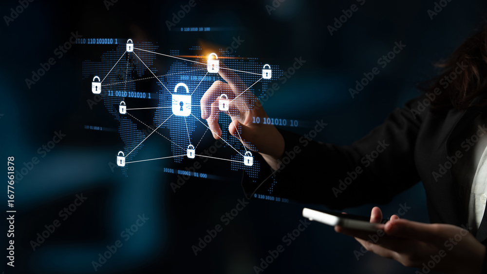 Poster cyber security protection and cyber security strategies against cyber threats, system hacks, digital