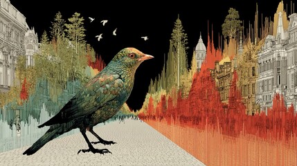 Noise pollution in urban environments affecting wildlife and human health, visualized with data or recorded soundscape analysis