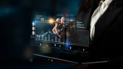 High-tech data visualization dashboard for analytics and performance tracking, including data visualization, trend, data report, and data chart. Latch