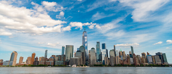 New York, United States. Lower Manhattan skyline. NY, Panorama view of New York city skyline in...