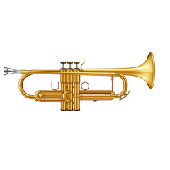 an ultra-realistic photograph of a trumpet, isolated on a transparent background