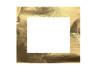 Golden foil picture frame with shiny metallic texture and uneven wrinkled surface. Decorative border