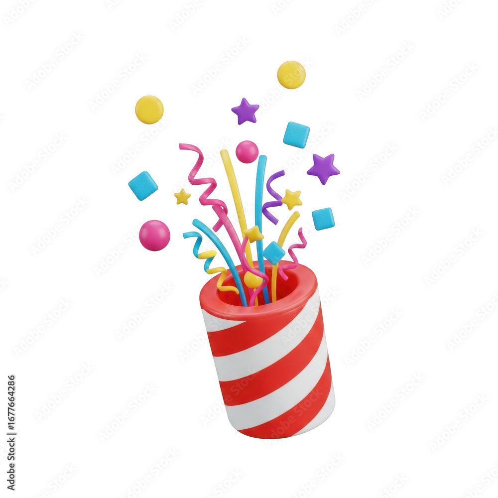 Aufkleber 3d set festive confetti popper exploding with colorful streamers and shapes isolated on transparent 