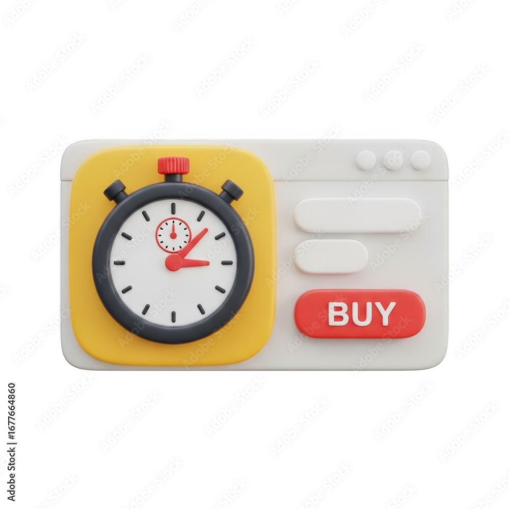 Poster 3d set stopwatch with buy button isolated on transparent background