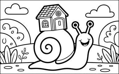Cute Snail with a House Coloring Page