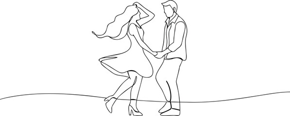 Continuous line drawing of dancing couple vector art