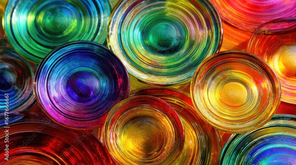 Poster a captivating array of glass bowls features a variety of bright colors and patterns. the bowls are a